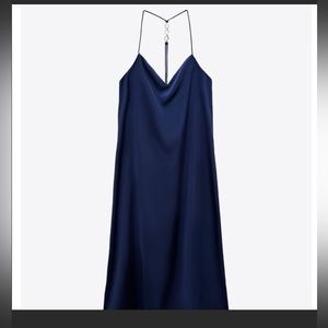 Zara satin blue jeweled dress Sz S